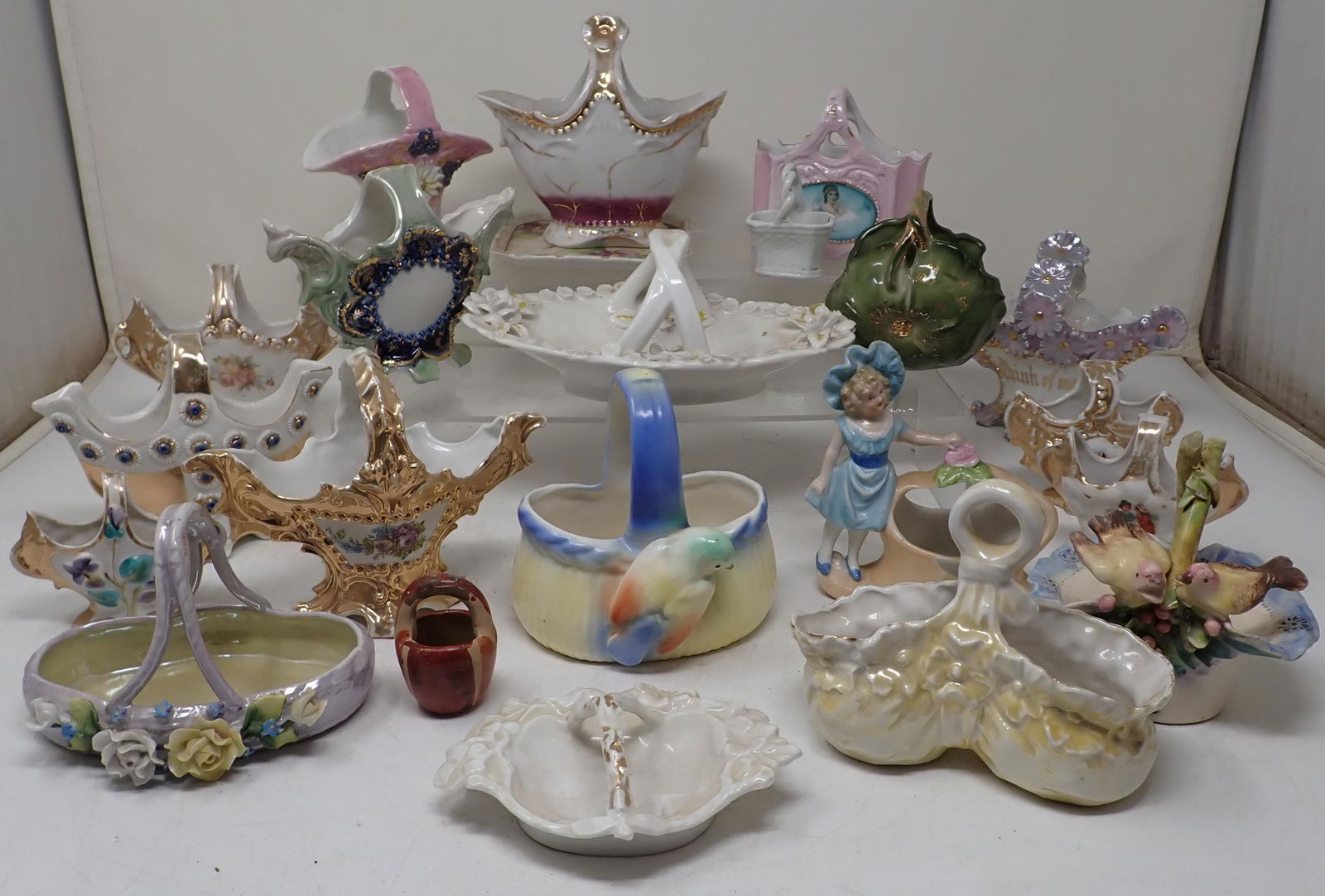 Bisque Porcelain & Pottery Baskets: Tallest is approx 5 1/4"