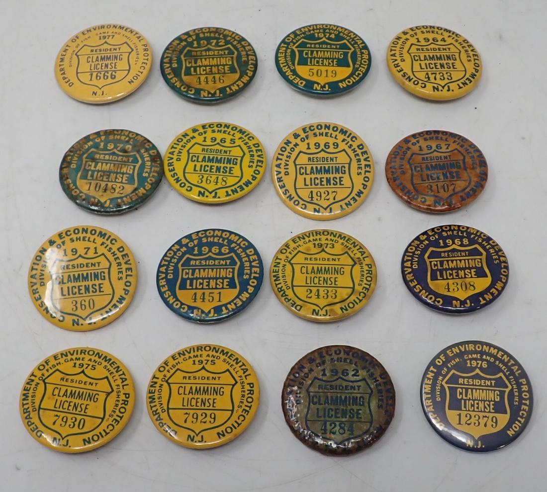 1960's & 70's NJ Clamming Licenses: 1960's 1970's New Jersey Clamming License Buttons apprx 1 3/4" in diameter