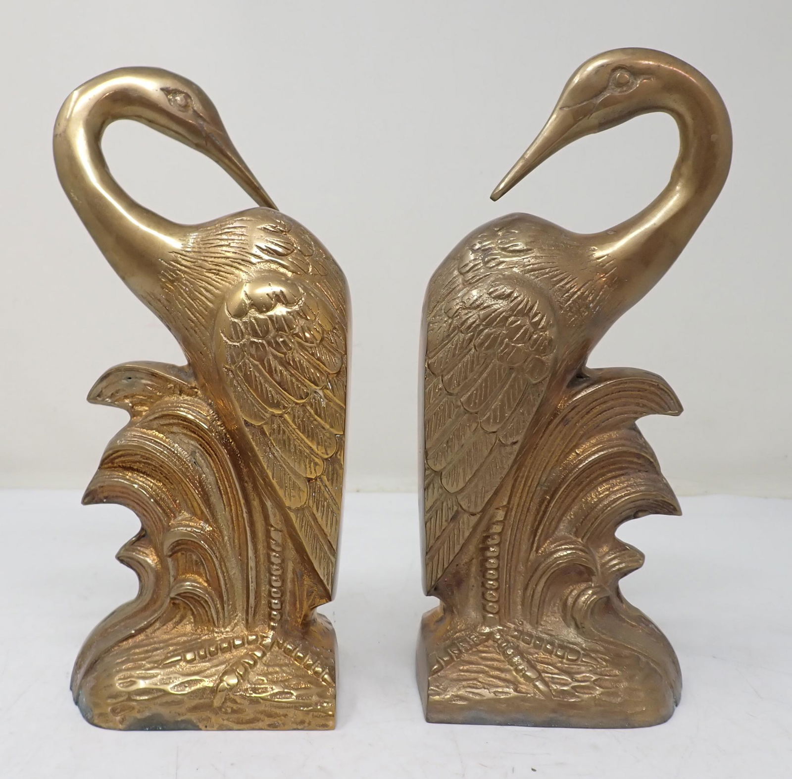 Brass Over Plaster Stork Bookends: Approx 8 1/4" tall