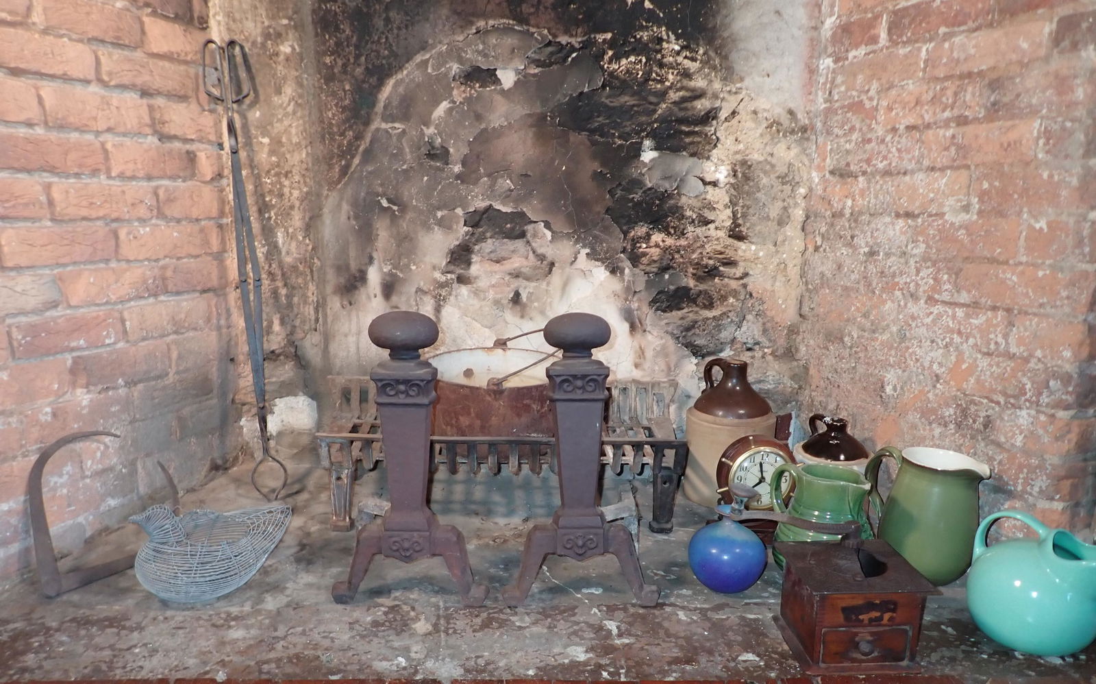 Andirons Log Holder & Misc: Andirons are approx 17 3/4" tall. Take what you want and leave the rest. NO SHIPPING