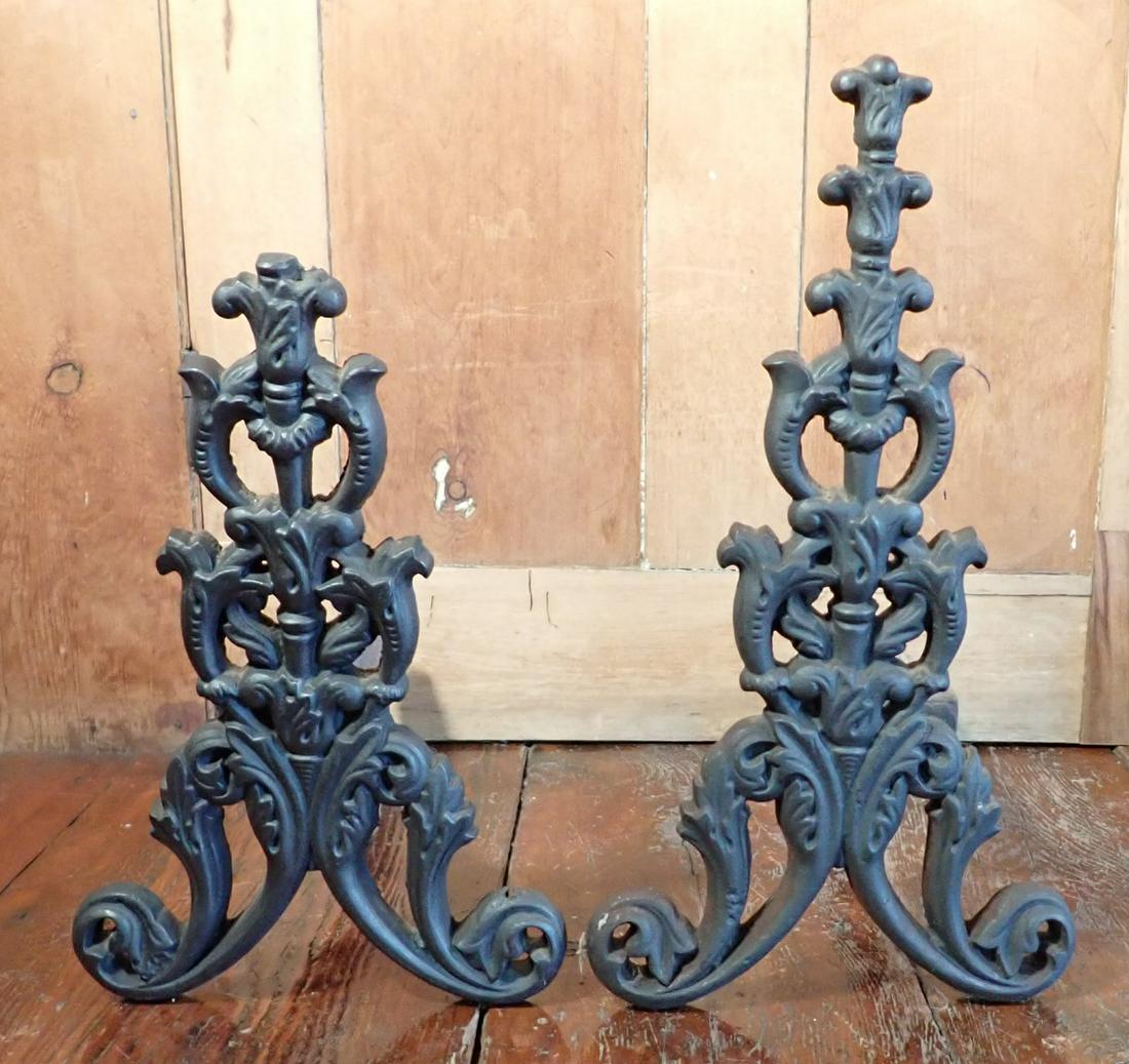 Litchcow Andirons: Approx 10 3/4" wide, 17" deep, 20 1/2" tall. NO SHIPPING