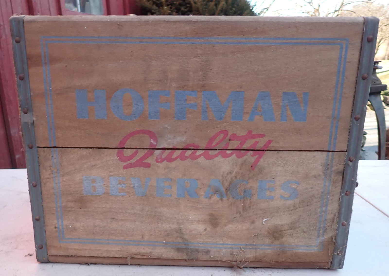 1958 Hoffman Beverages Wooden Crate: Wood crate is approx 12" x 16 1/4" x 12 1/2" tall.
