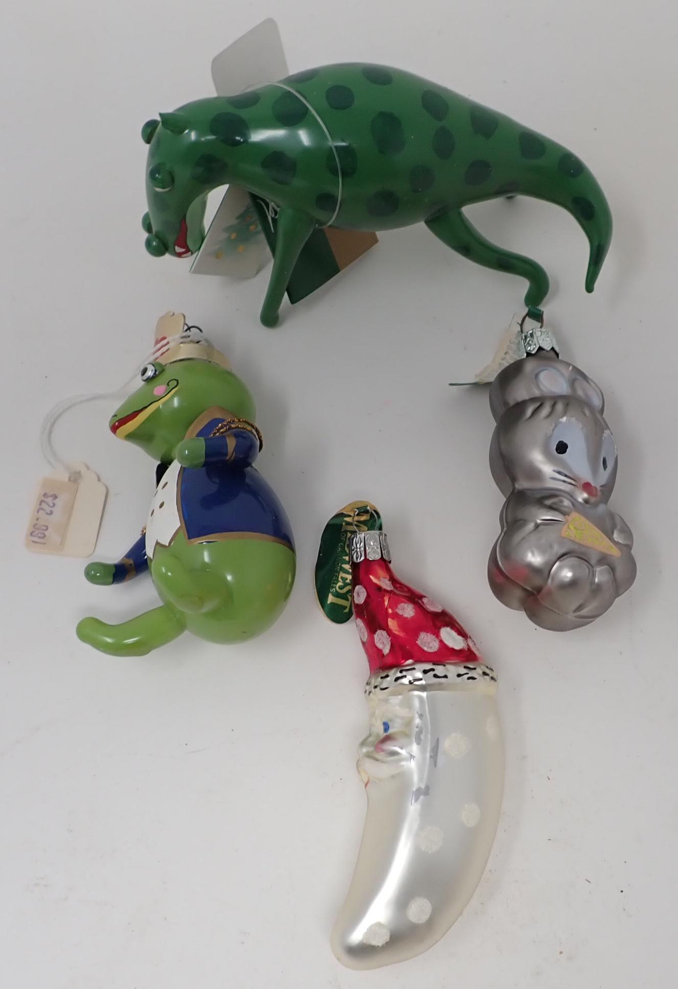 Vintage Christmas Ornaments Frog Mouse Moon: Frog is approx 4" tall