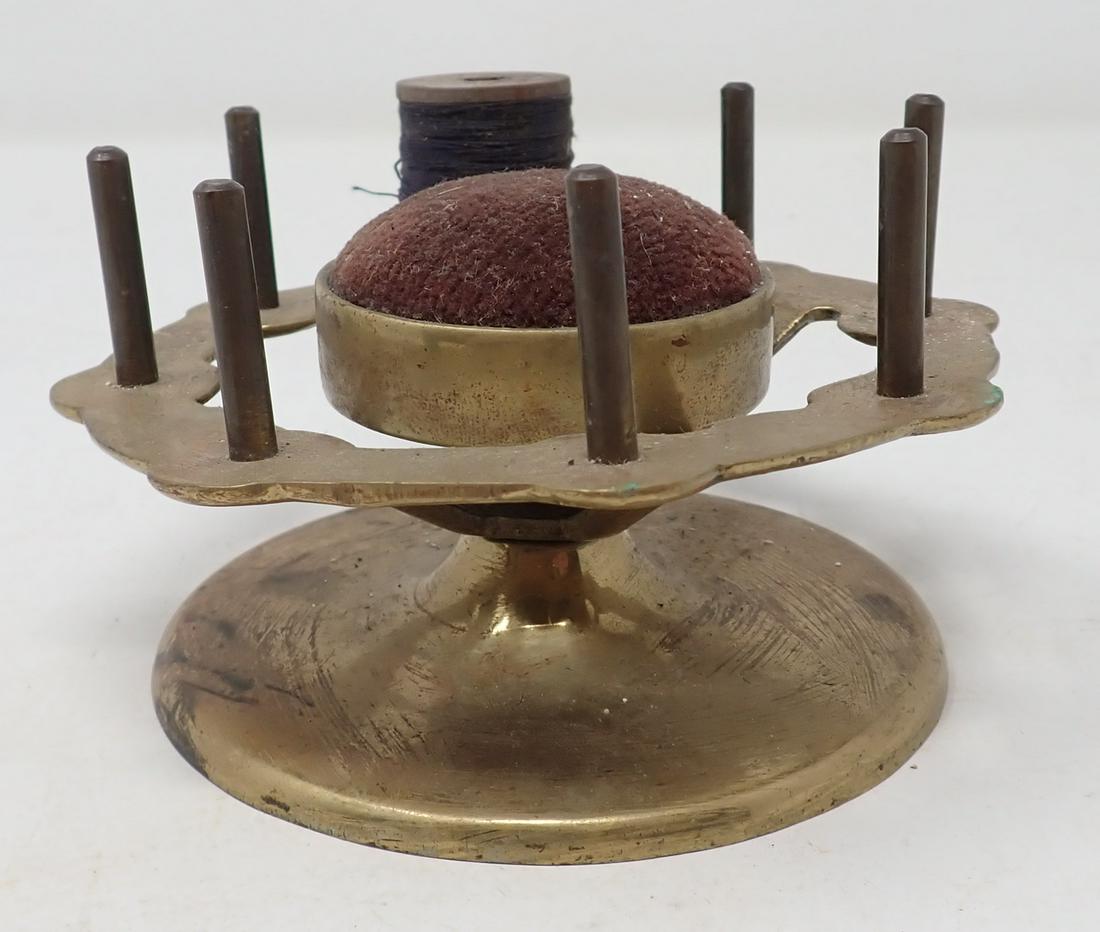 Brass Spool Caddy Sewing Pin Cushion (1 of 3)