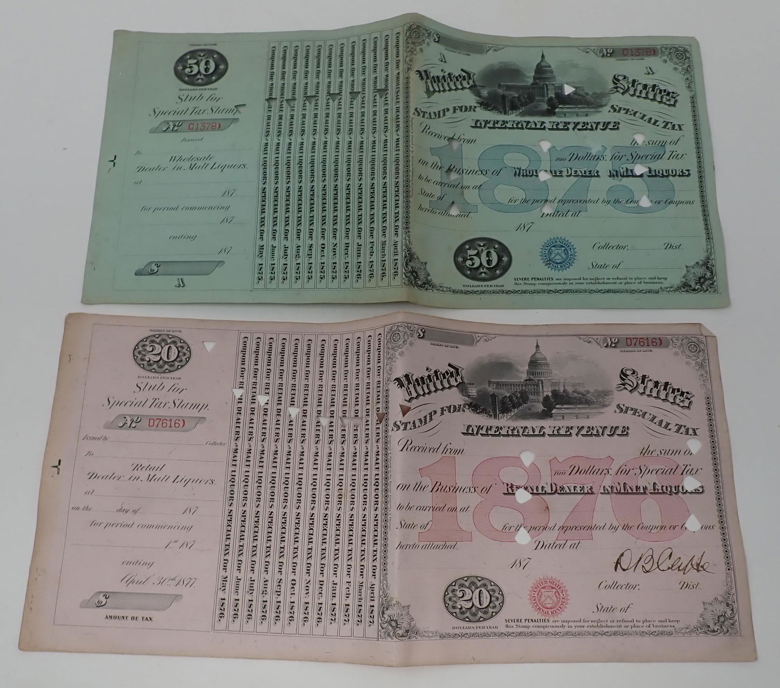 1875 & 76 US Liquor  Tax Stamps (1 of 5)