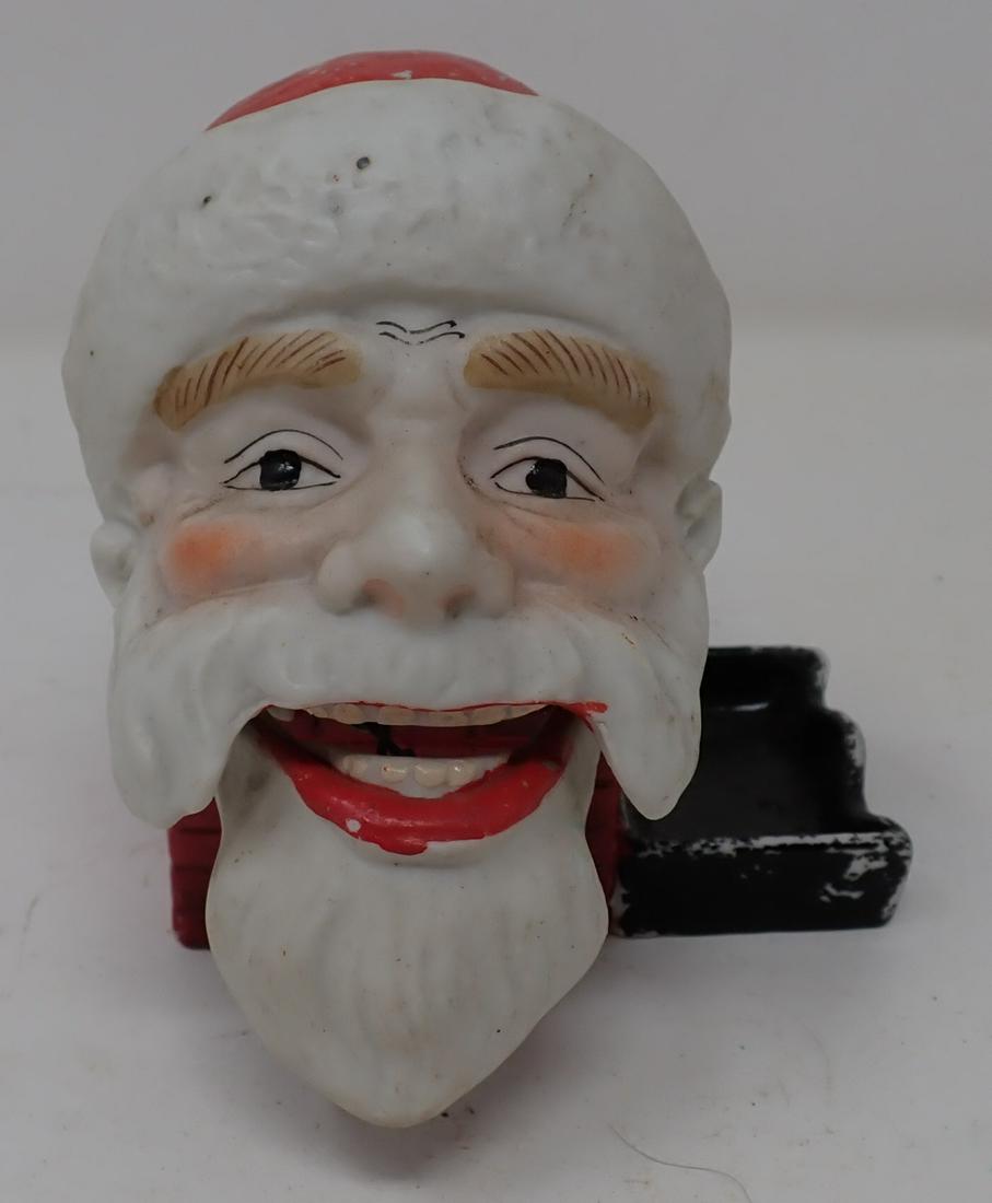 Moving Mouth Santa Matchholder / Ashtray: Porcelain santa is approx 3 1/2" x 4 1/4" x 4 1/4" tall