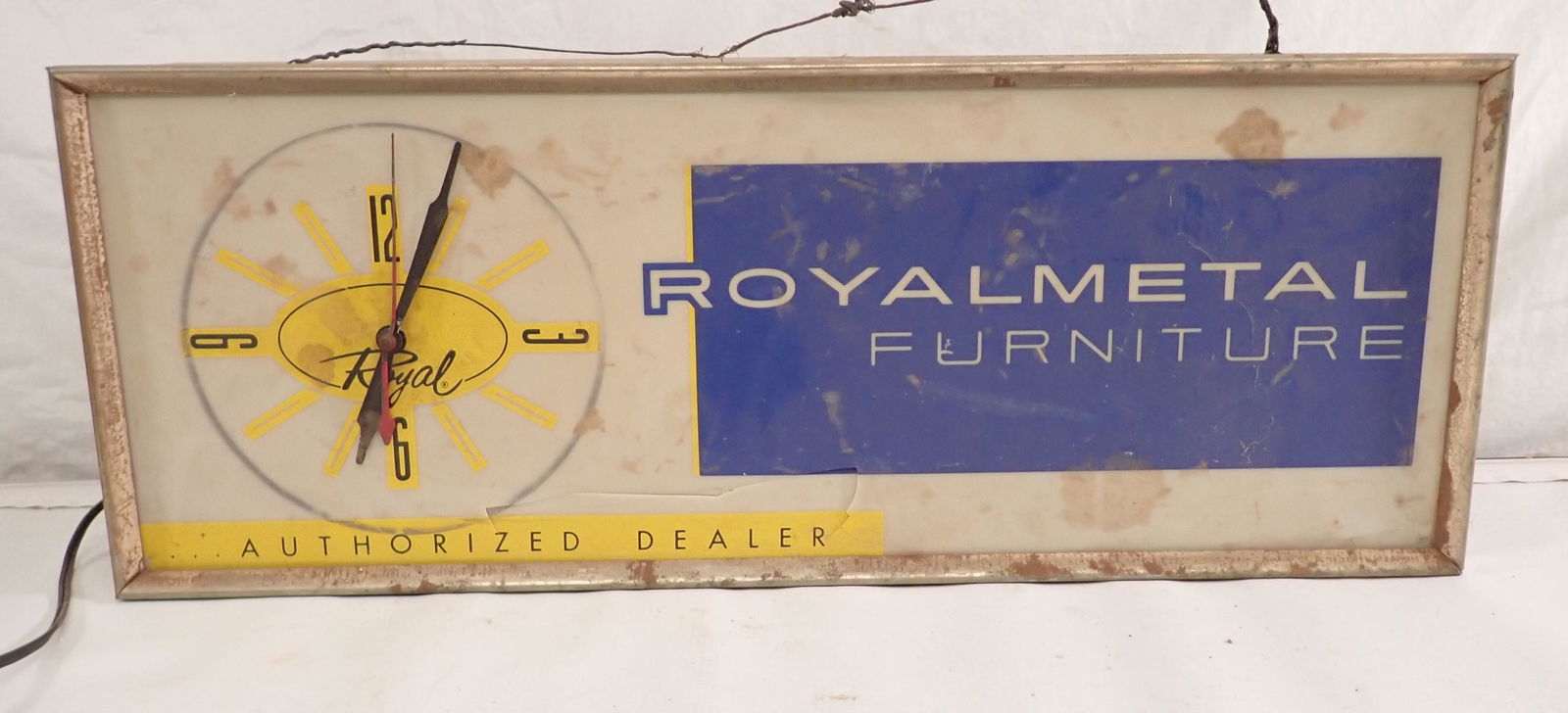 Royal Furniture Advertising Lighted Clock: Apprx 5" x 24" x 9 1/4" tall. NO SHIPPING