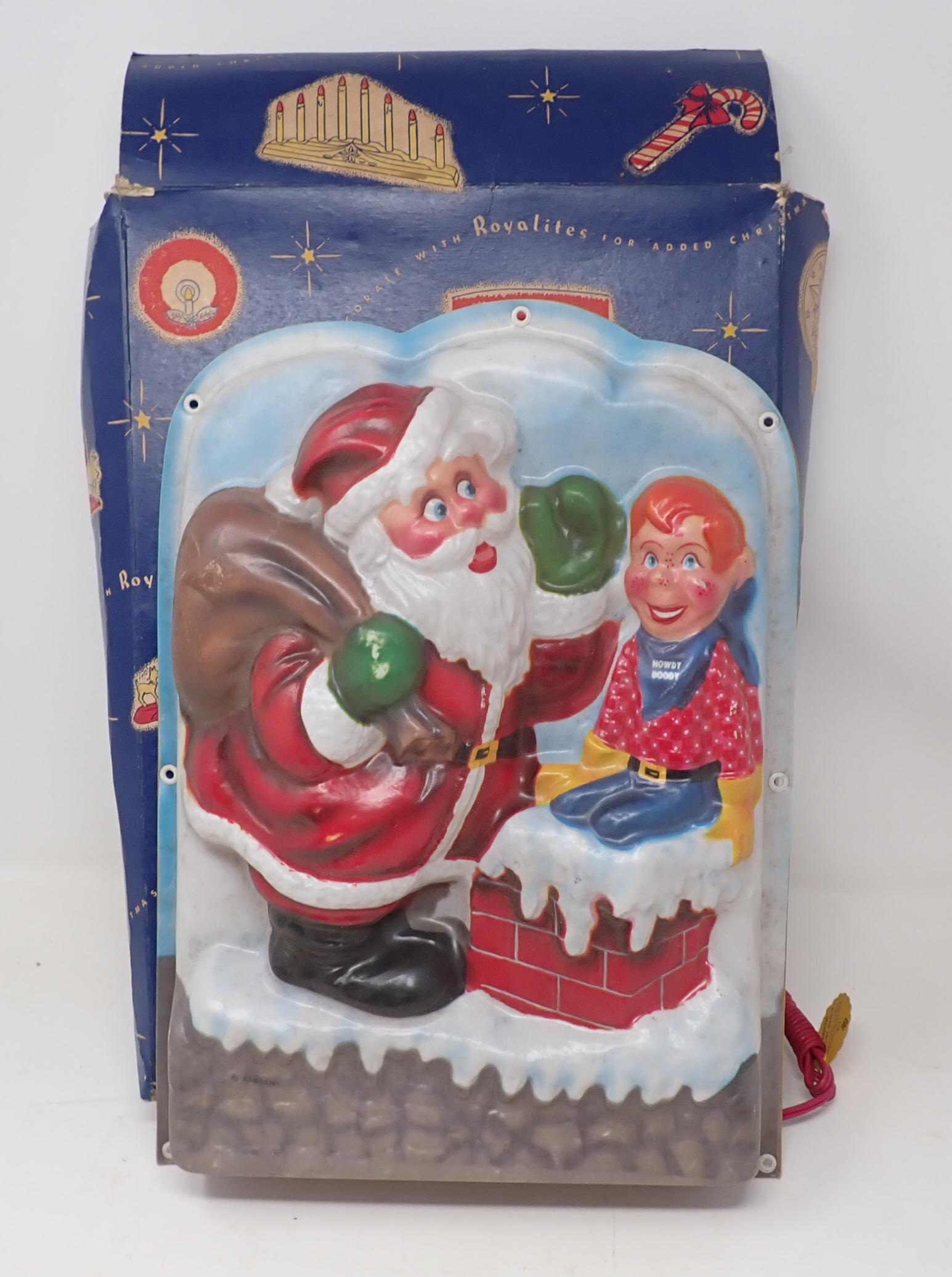 Royalite Santa & Howdy Doody Christmas Decoration: Lighted Kagran Christmas Decoration is approx 10 1/4" x 14 1/2"