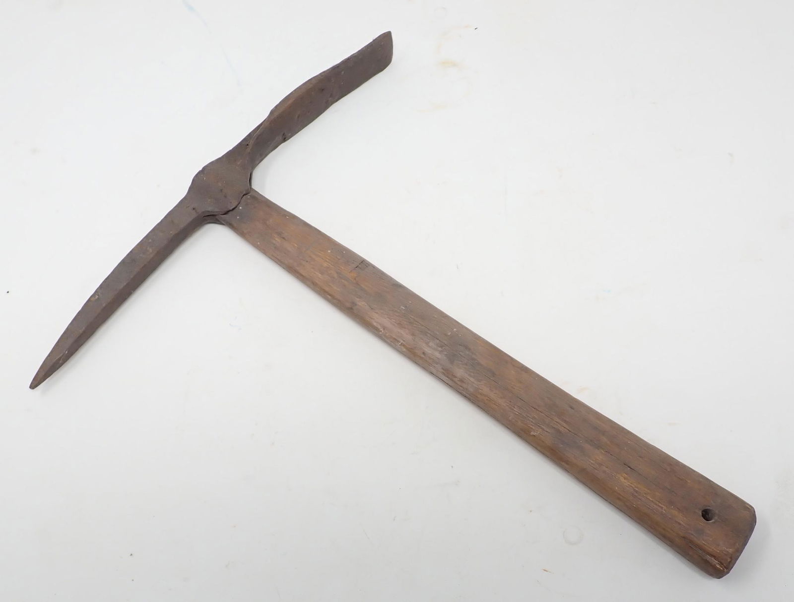 Hand Forged Miners Pick: Head is approx 1" x 10 3/4" . Total length is approx 12 5/8"