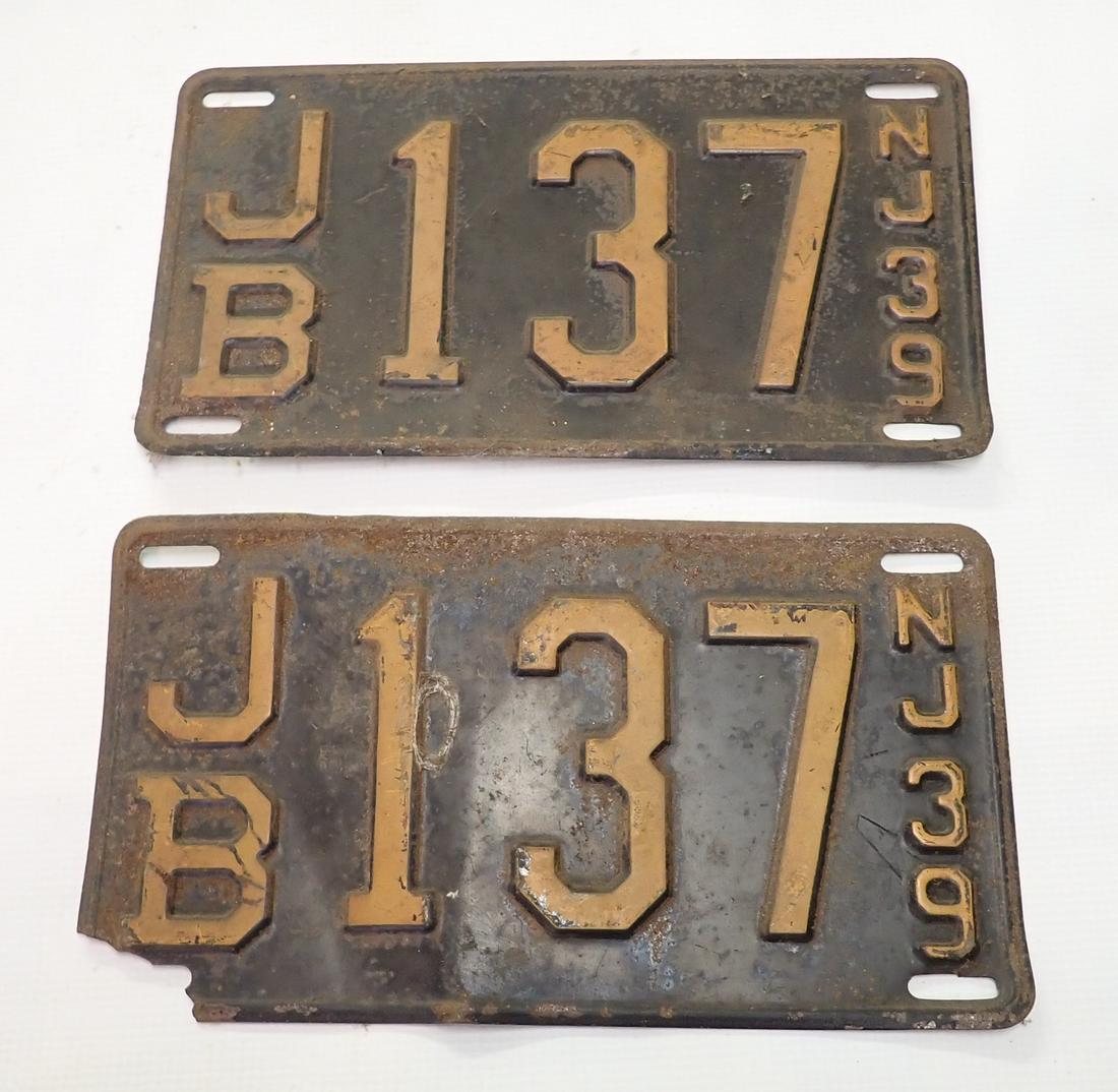 Pair of 1939 NJ License Plates (1 of 1)