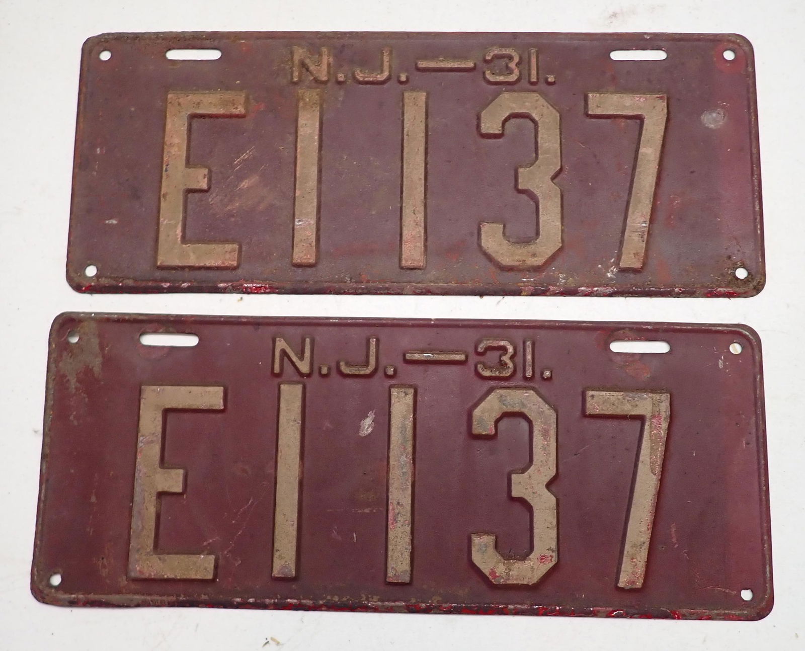 Pair of 1931 NJ License Plates (1 of 1)