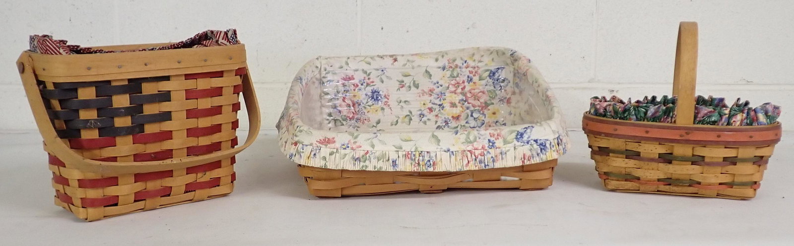 3 Longaberger Baskets: Largest is approx 11 1/2" x 11 1/2" x 5 3/4" tall.