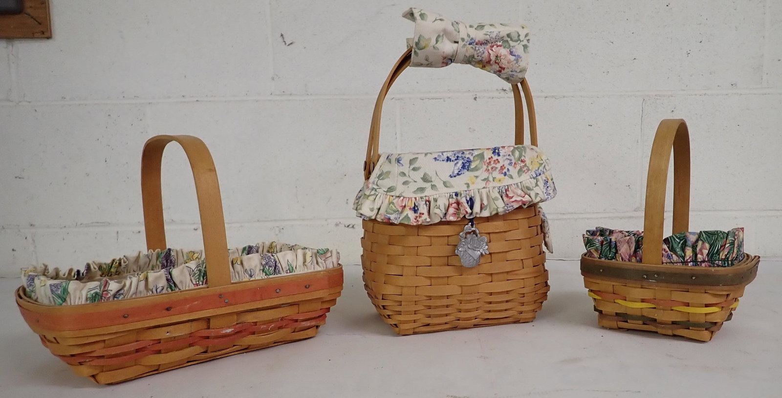 3 Longaberger Baskets: One on left is approx 7 1/4" x 11" x 3 1/2" tall