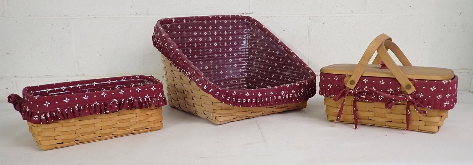 3 Longaberger Baskets: Largest is apprx 15" x 15 1/2" x 11" tall. All have protectors and liners