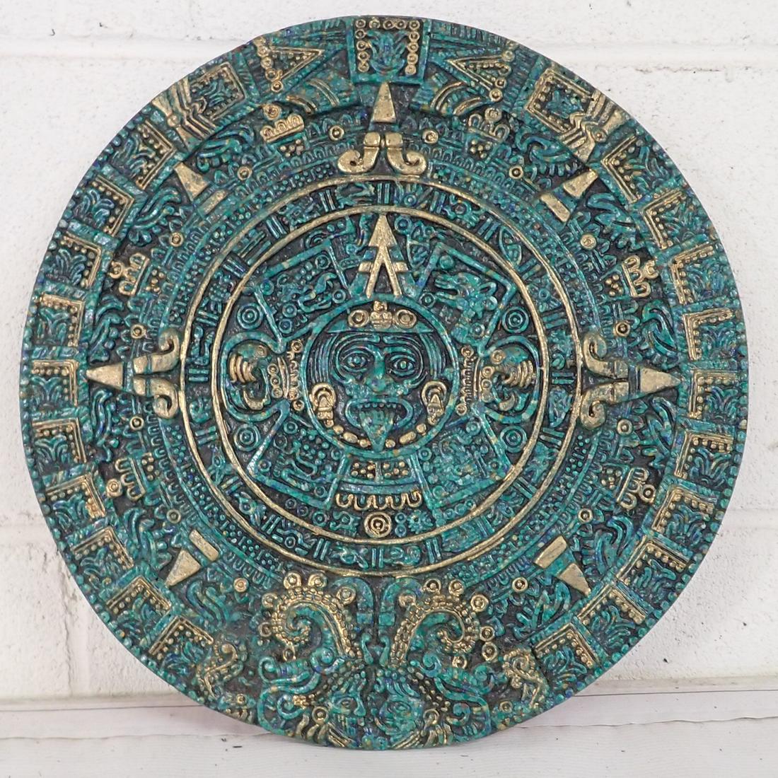 Aztec Wall Plaque: Approx 11 1/2" in diameter. Made of resin ?