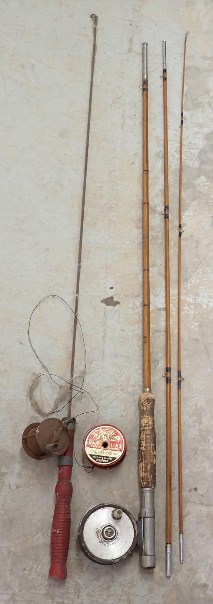 Bamboo Fly Rod /  Reel & Steel Fishing Pole (1 of 4)