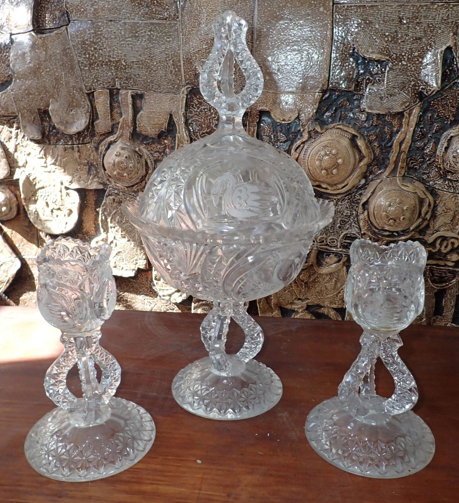 Covered Candy Dish & Candy Sticks w/ Swans (1 of 4)