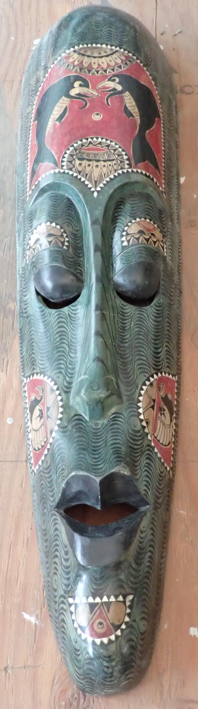 Indonesia Wooden Tribal Mask: Apprx 9 1/8" x 39 1/4"