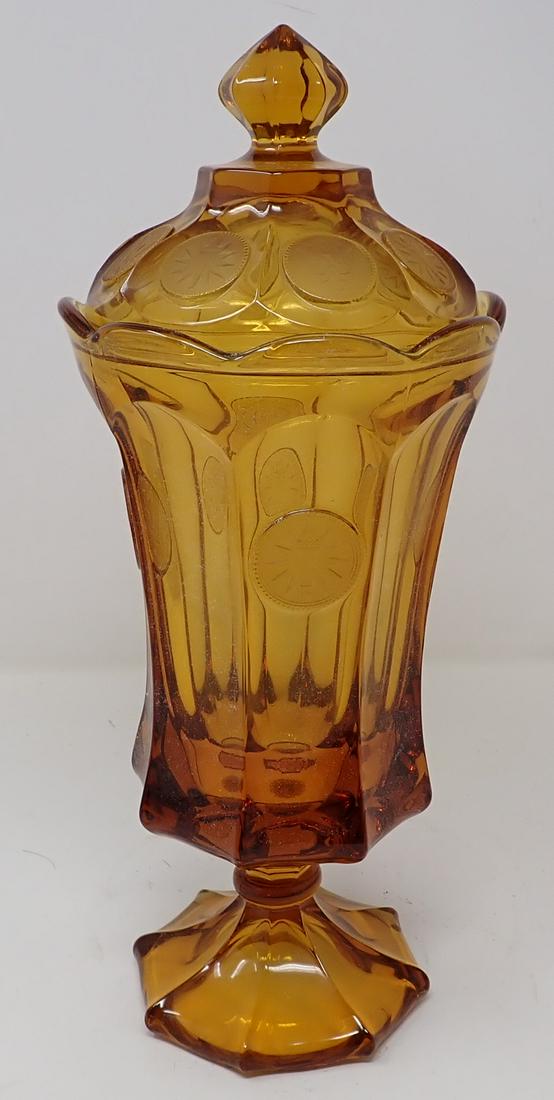 Amber Glass Candy Container: Apprx 5 1/4" in diameter and 13" tall