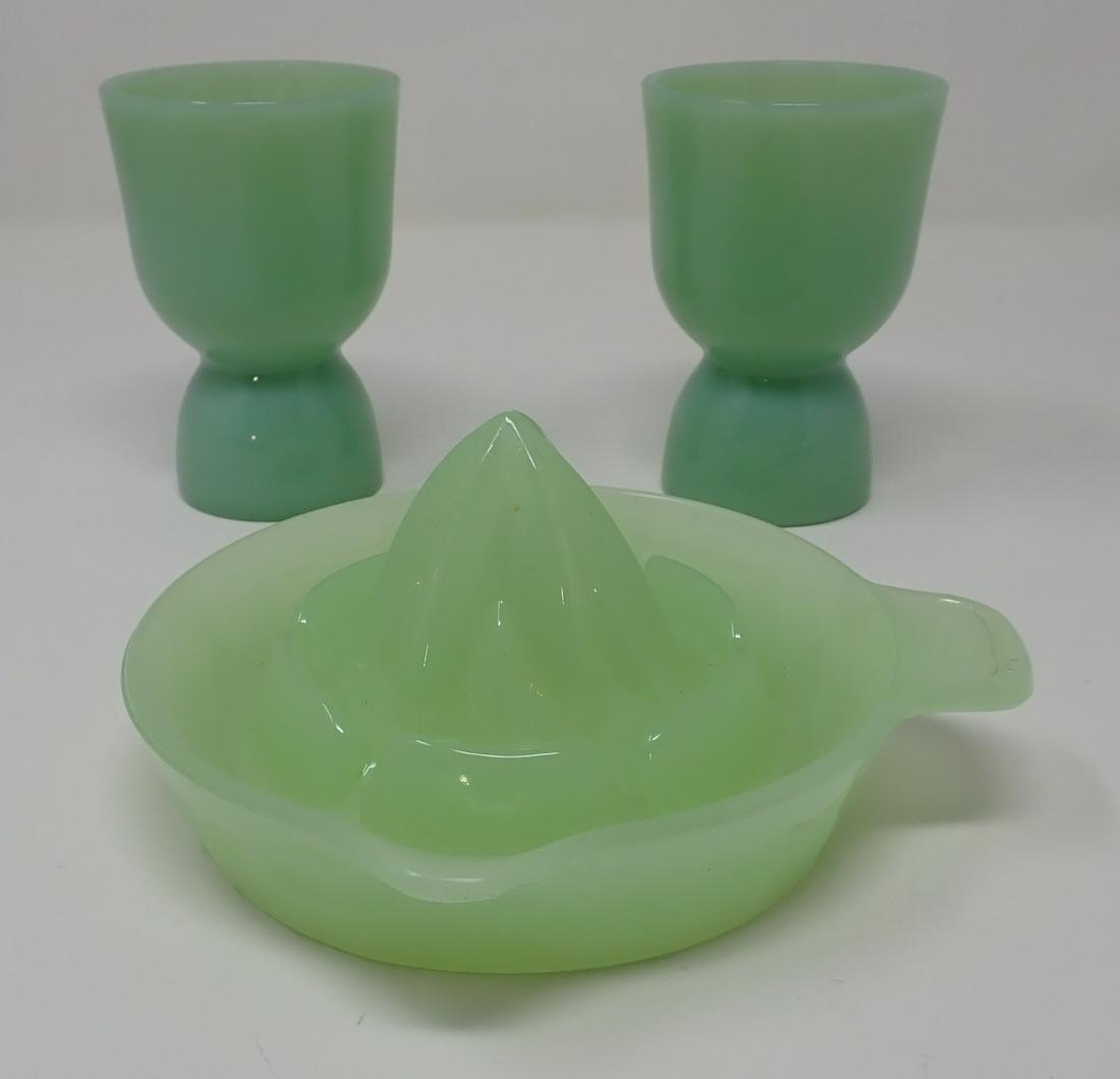 Jadeite Cups & Juicer: Cups are approx 2 7/8" in diameter and 4" tall