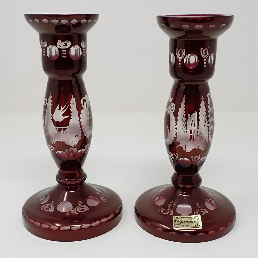 Egermann Cut to Clear Candlesticks (1 of 5)
