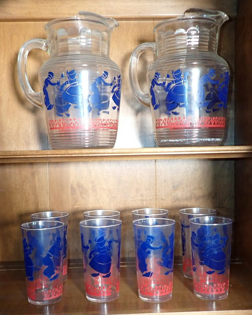 2 Vintage Water Sets: 2 Pitchers ( 9 1/4" tall) and 8 glasses. NO SHIPPING ! Pick up and remove before 3pm