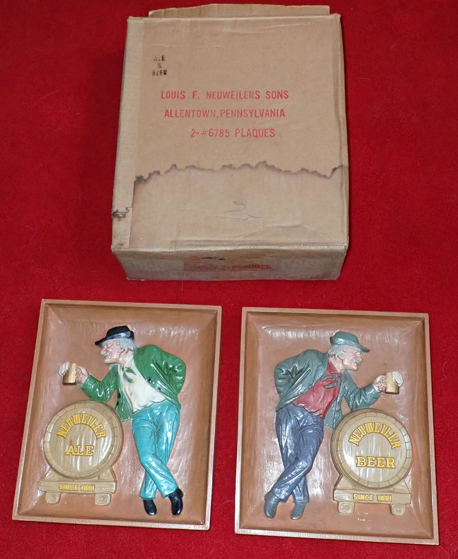 Neuweiler Beer Chalkware Signs / Plaques: Approx 10 1/2" x 12 1/4"