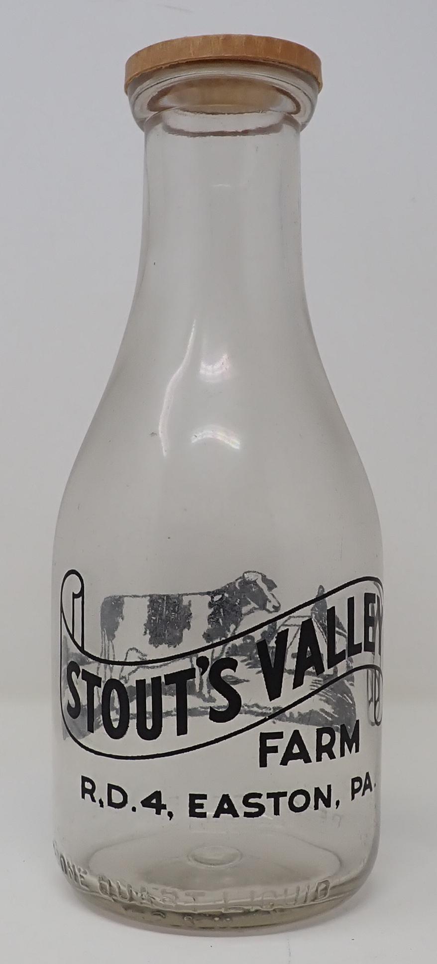 Stout's Vallet Farm Easton PA Milk Bottle: One quart , pyro bottle