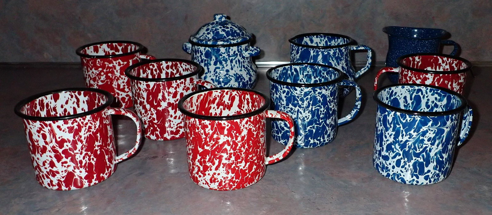 Enamelware Creamers Sugars Cups: NO SHIPPING !