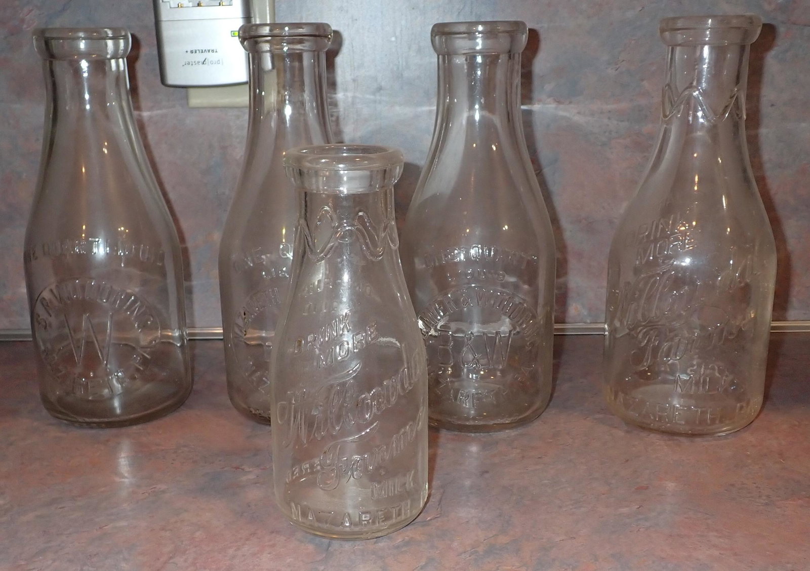 Willowdale Benner & Woodring Milk Bottles: Nazareth Pa milk bottles also inclue Nazareth Creamery & S.R Woodring