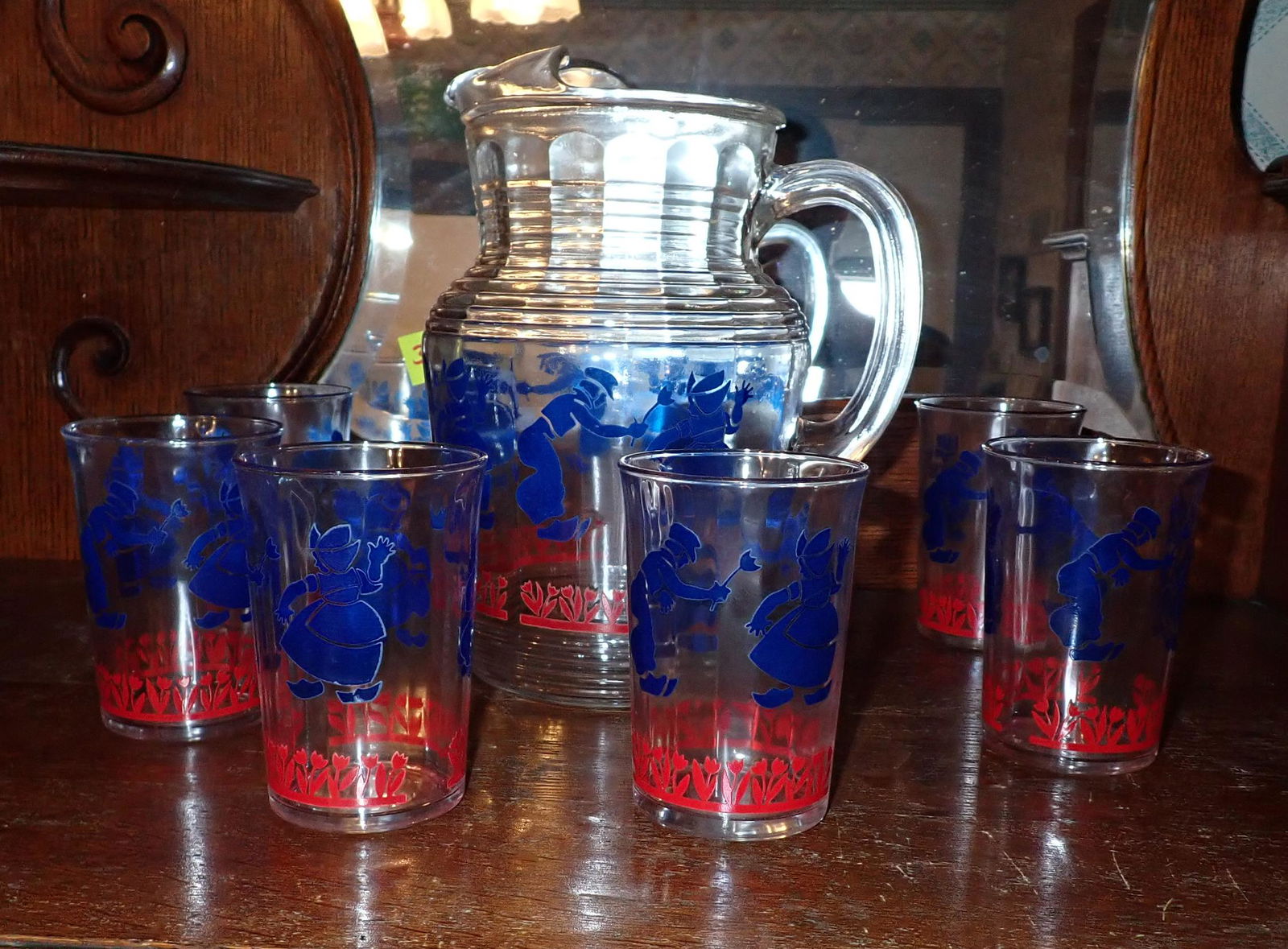 Vintage Dutch Boy & Girl Water Set: Pitcher is approx 9 1/2" tall. NO SHIPPING !