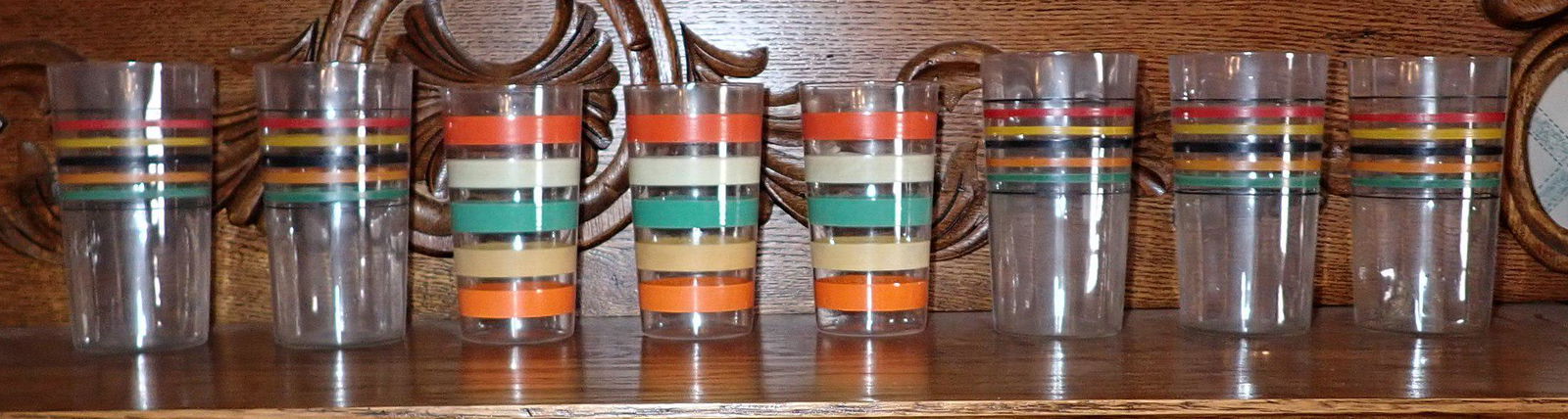 Vintage Striped Drinking Glasses: Largest are approx 2 7/8" in diameter and 5 1/8" tall