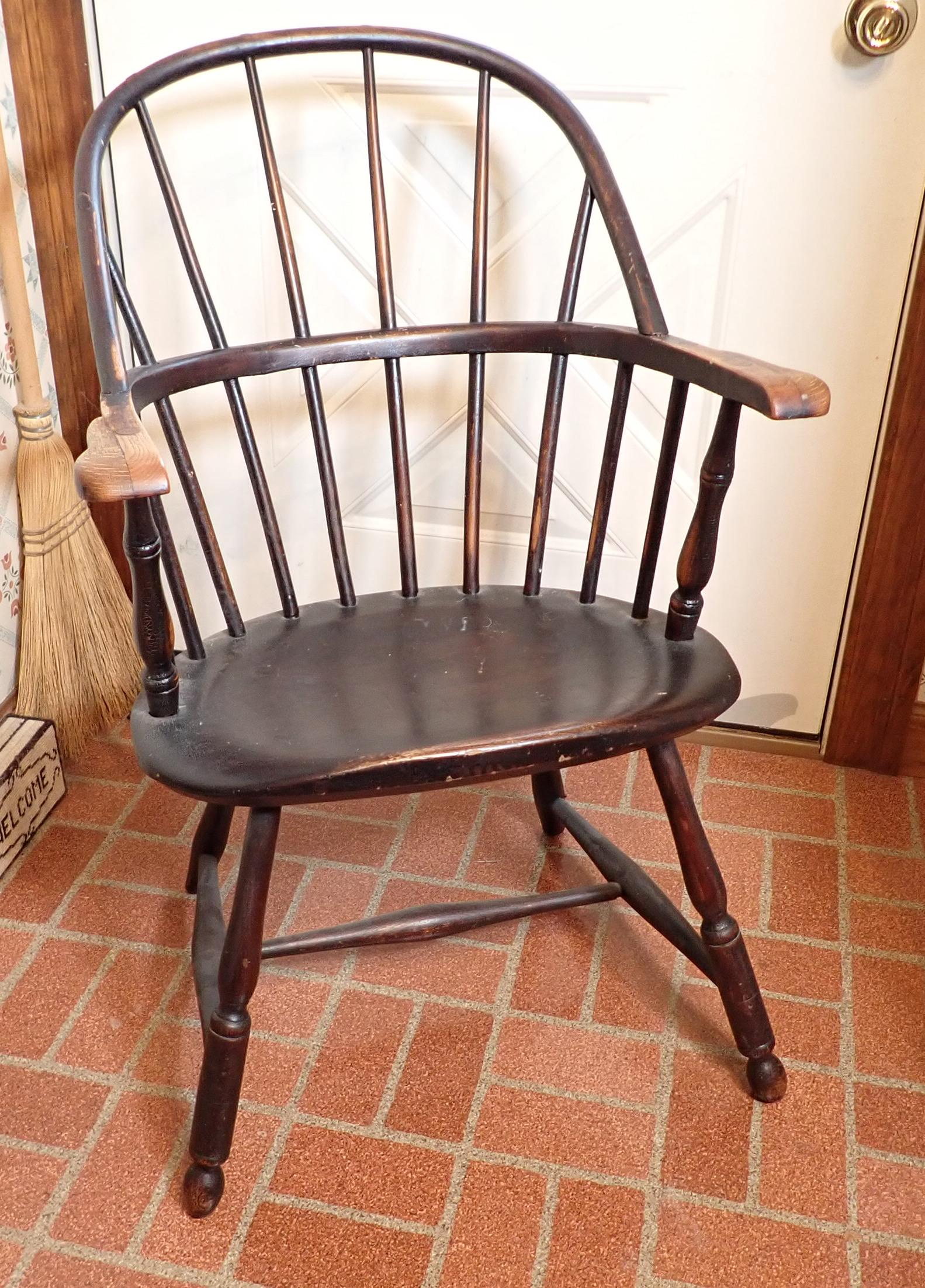 Windsor Chair: Approx 22 1/2" wide, 17 1/4" to seat, 14" deep, and 34 1/2" tall. NO SHIPPING