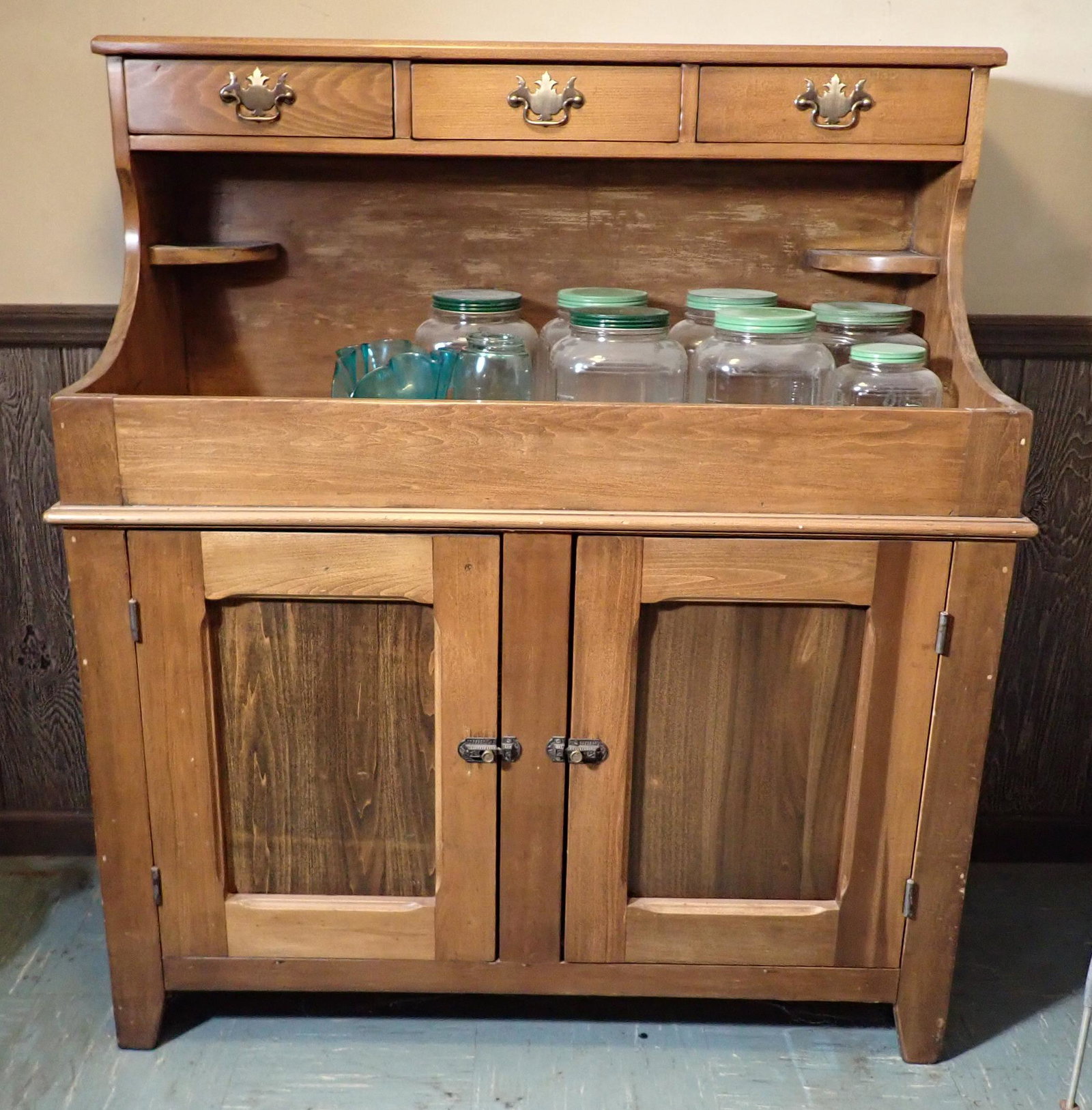 Dry Sink: Approx 19 1/2" x 43 1/4" x 49" tall. Does not include items in or on it. Buyer to pick up after 1pm only ! NO shipping. Bring help to remove from basement