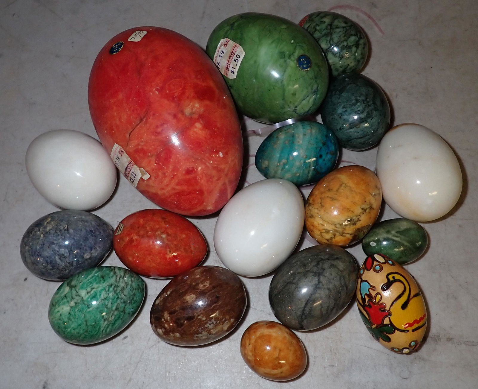 Marble Eggs: Largest is apprx 5 1/2" long. One wooden one included.