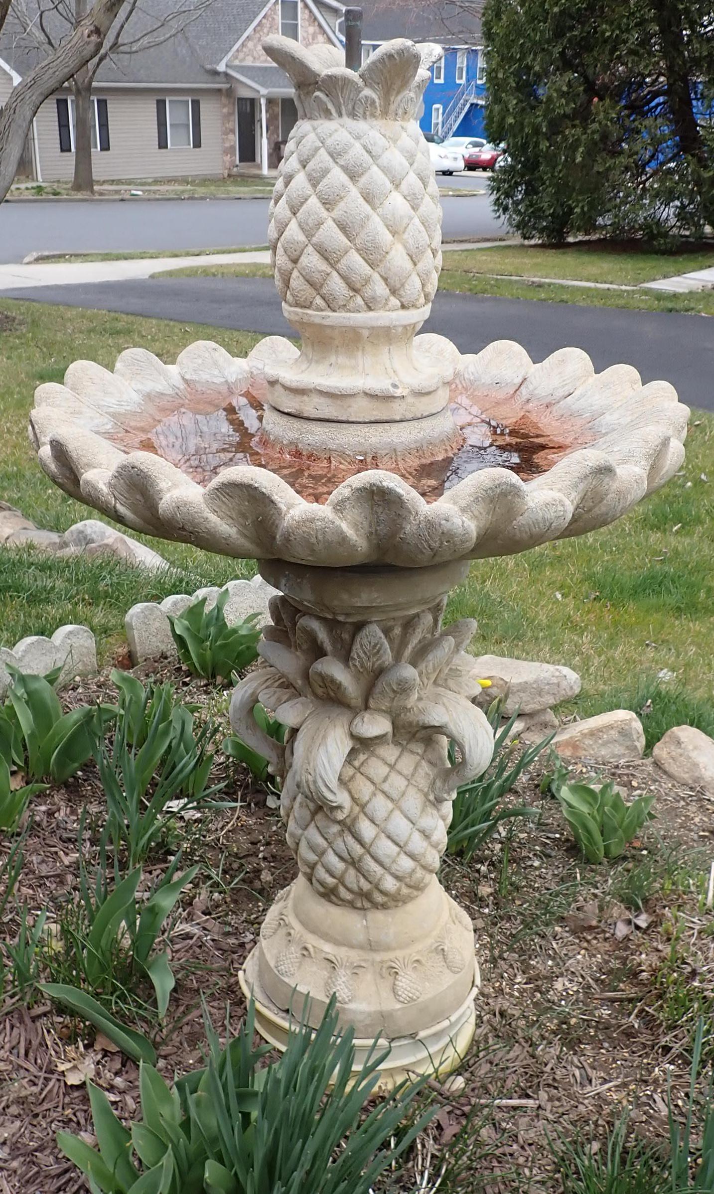 Concrete Pineapple Fountain: Approx 27" x 48". It is concrete ! Bring strong help to remove !
