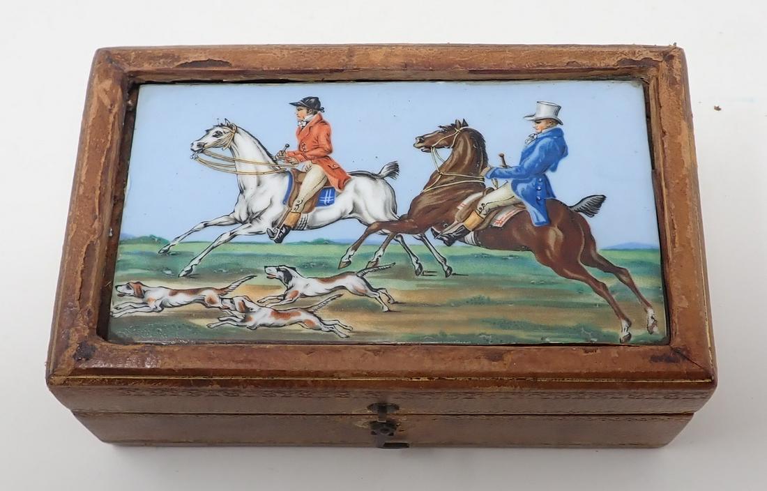 Leather Trinket Box w/ Hand Painted Fox Scene (1 of 7)