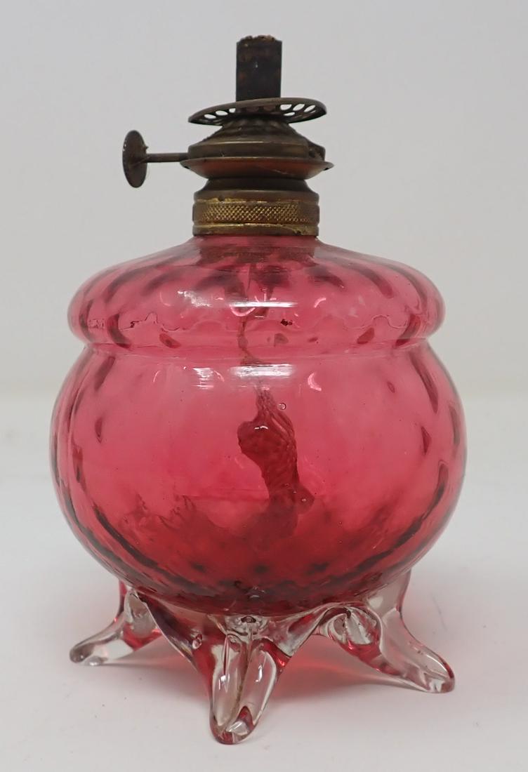 Art Glass Oil Lamp: Approx 3 1/2" in diameter and 5 1/2" tall.