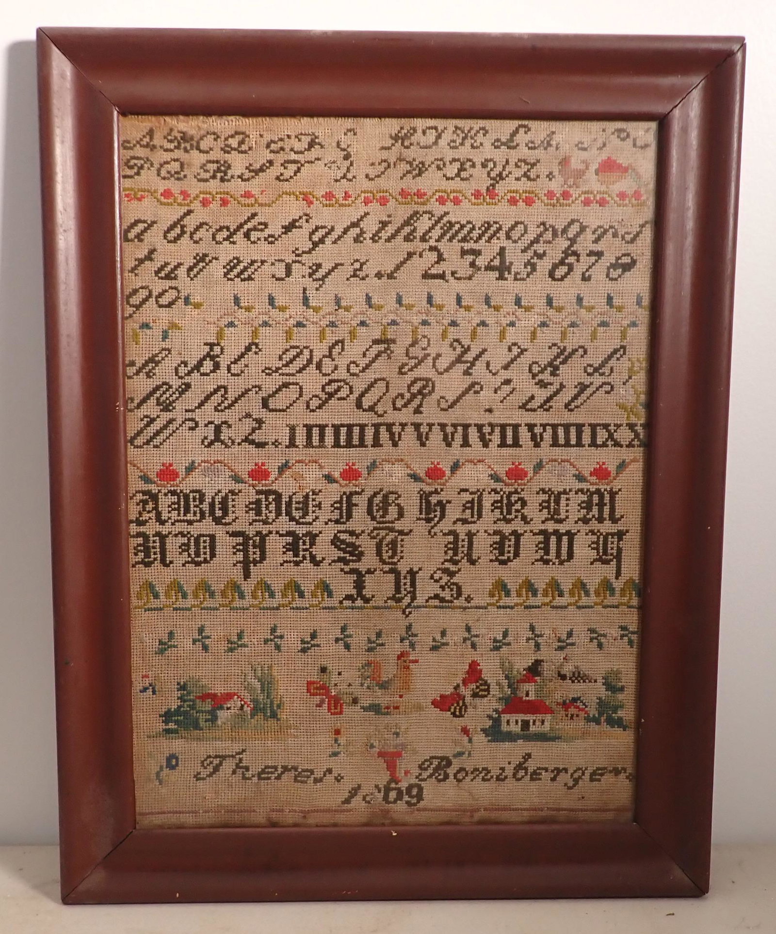 1869 Theres Boniberge Sampler: Approx 17 1/2" x 22 1/2"
