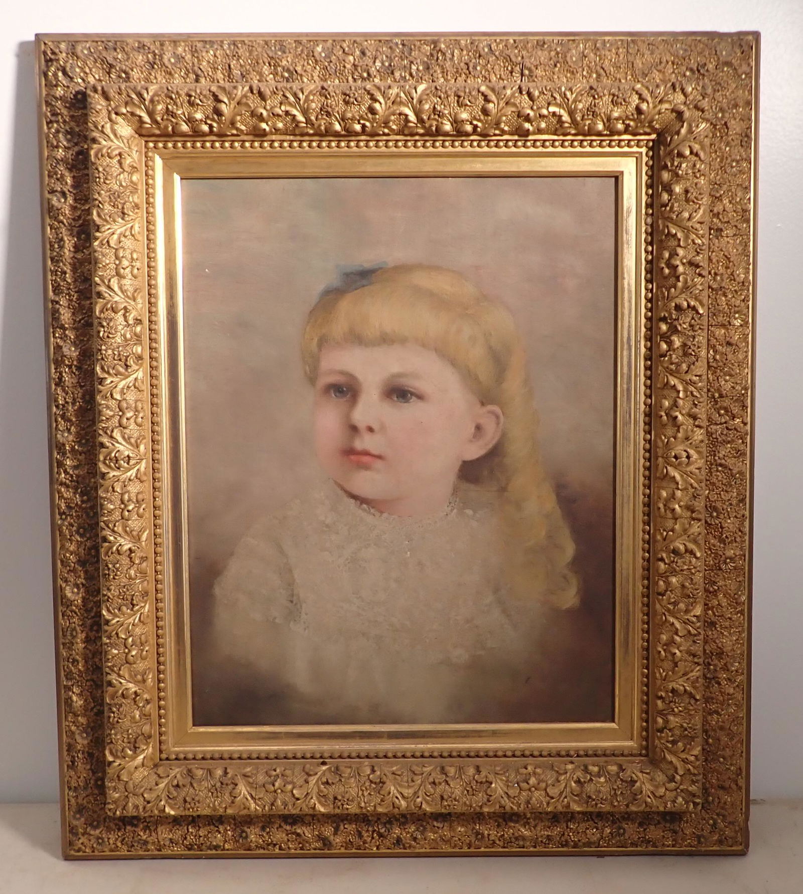 Early Oil on Canvas Childs Portrait Painting (1 of 2)