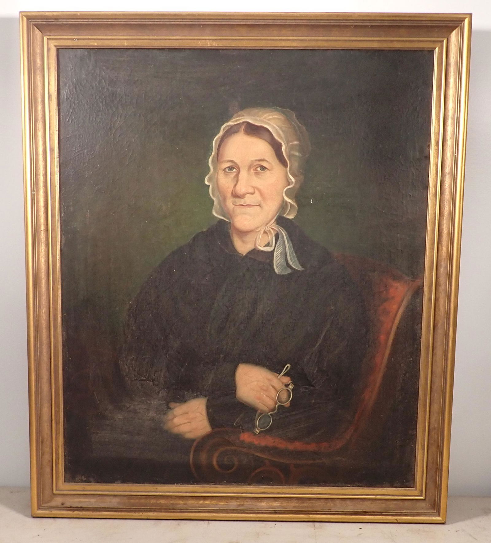 Woman Holding Glasses Folk Art Portrait Painting (1 of 4)