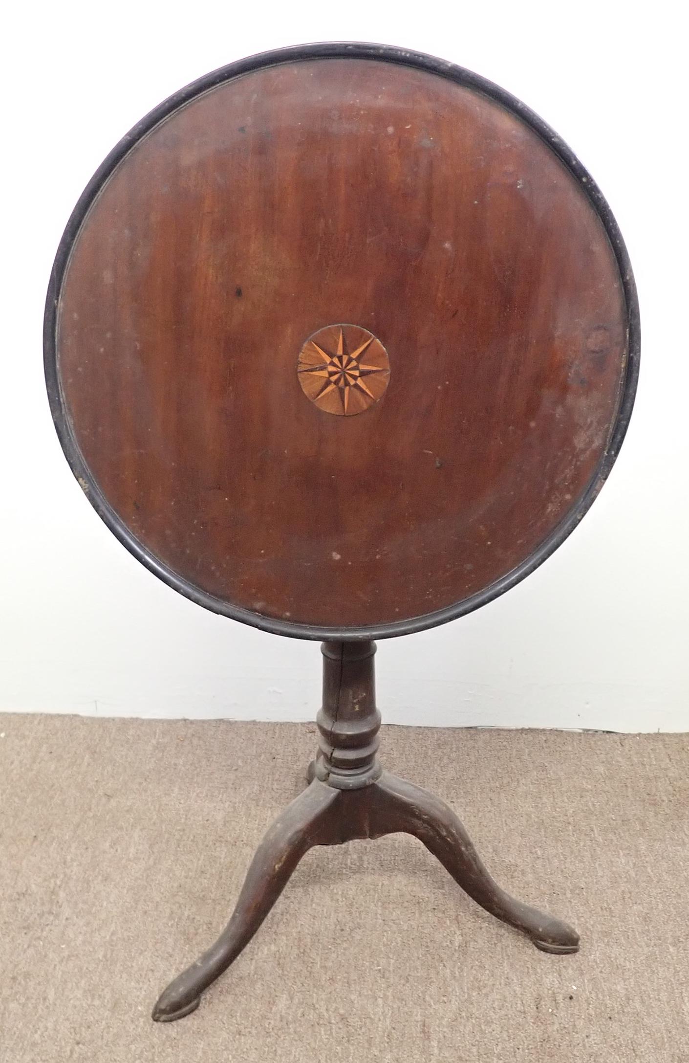 Tilt / Dish Top Marquetry Candlestand: Candle Stand is approx 23 5/8" in diameter and 28 1/2" tall. NO SHIPPING !