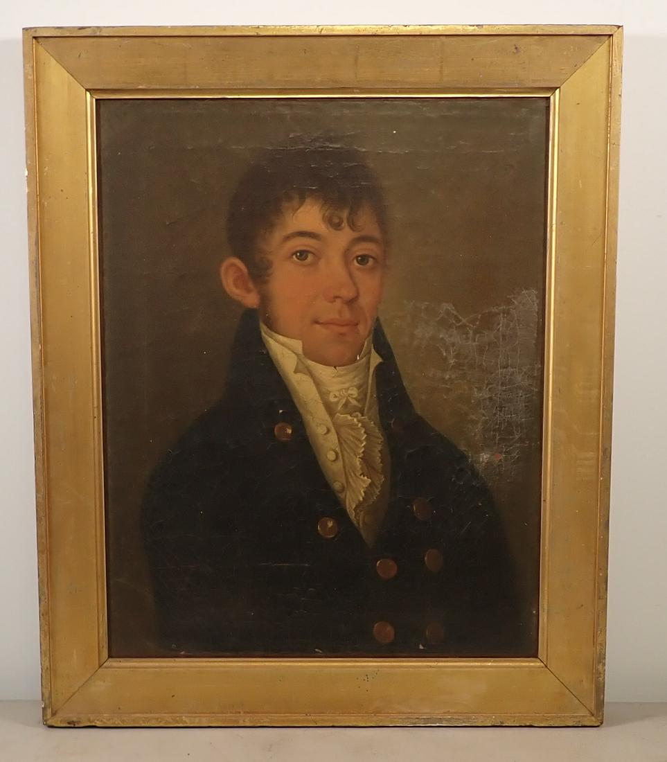 Early Folk Art Oil on Canvas Portrait Painting (1 of 6)