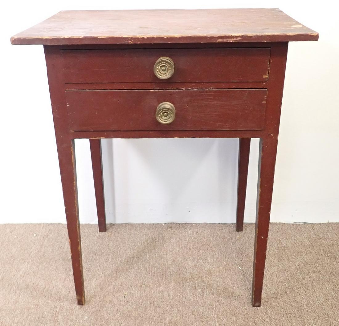 2 Drawer Stand in Red Paint w/ Tapered Leg (1 of 9)