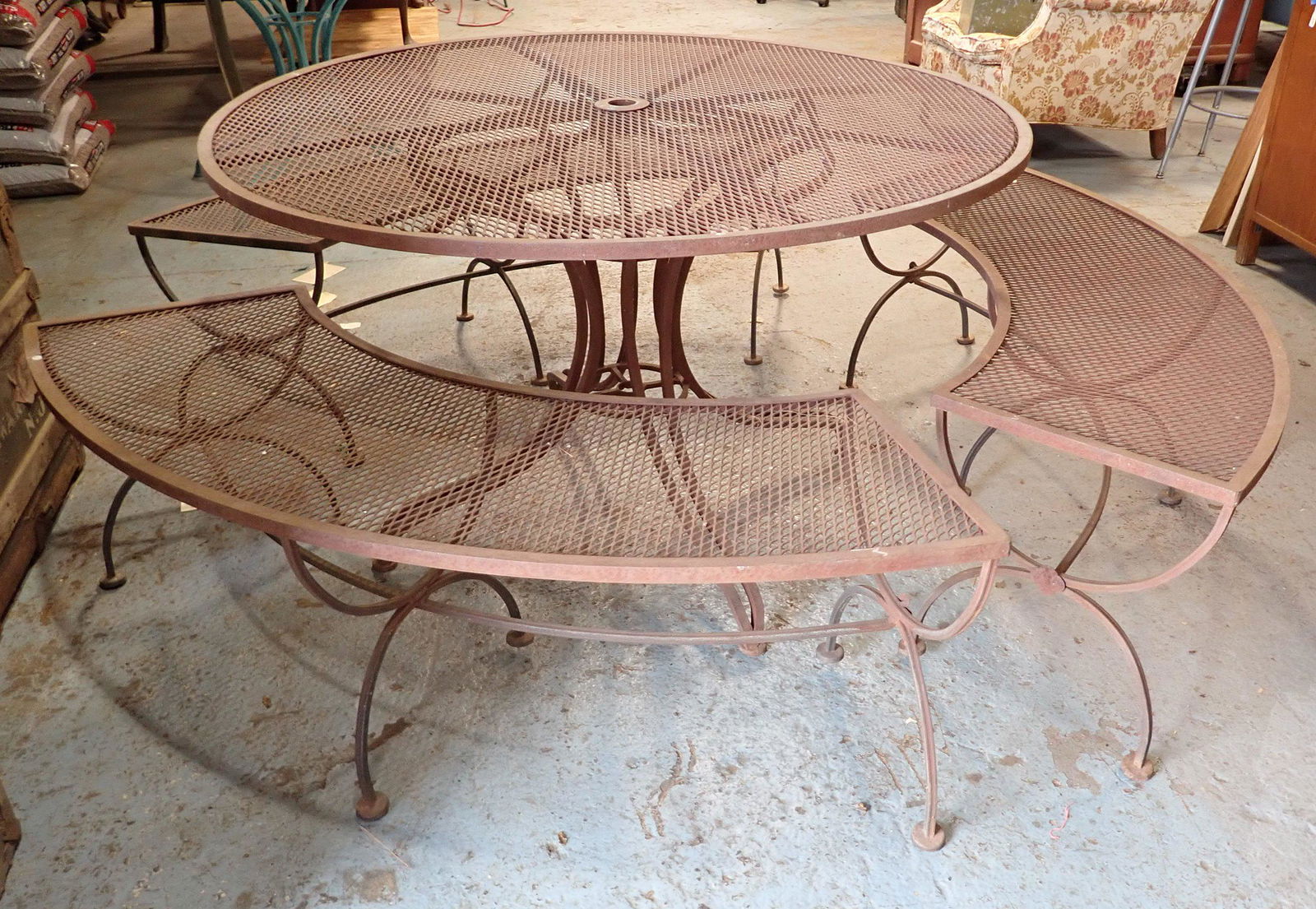 Iron Mesh Patio Table & 3 Benches (1 of 3)