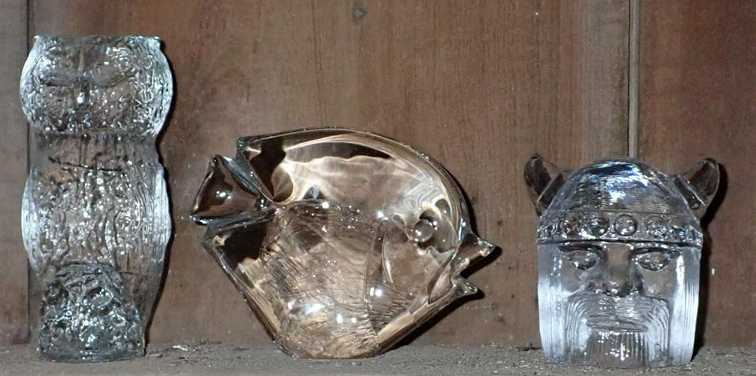 Fish Owl & Viking Paperweights: Crystal Owl paperweight is approx 5 3/4" tall