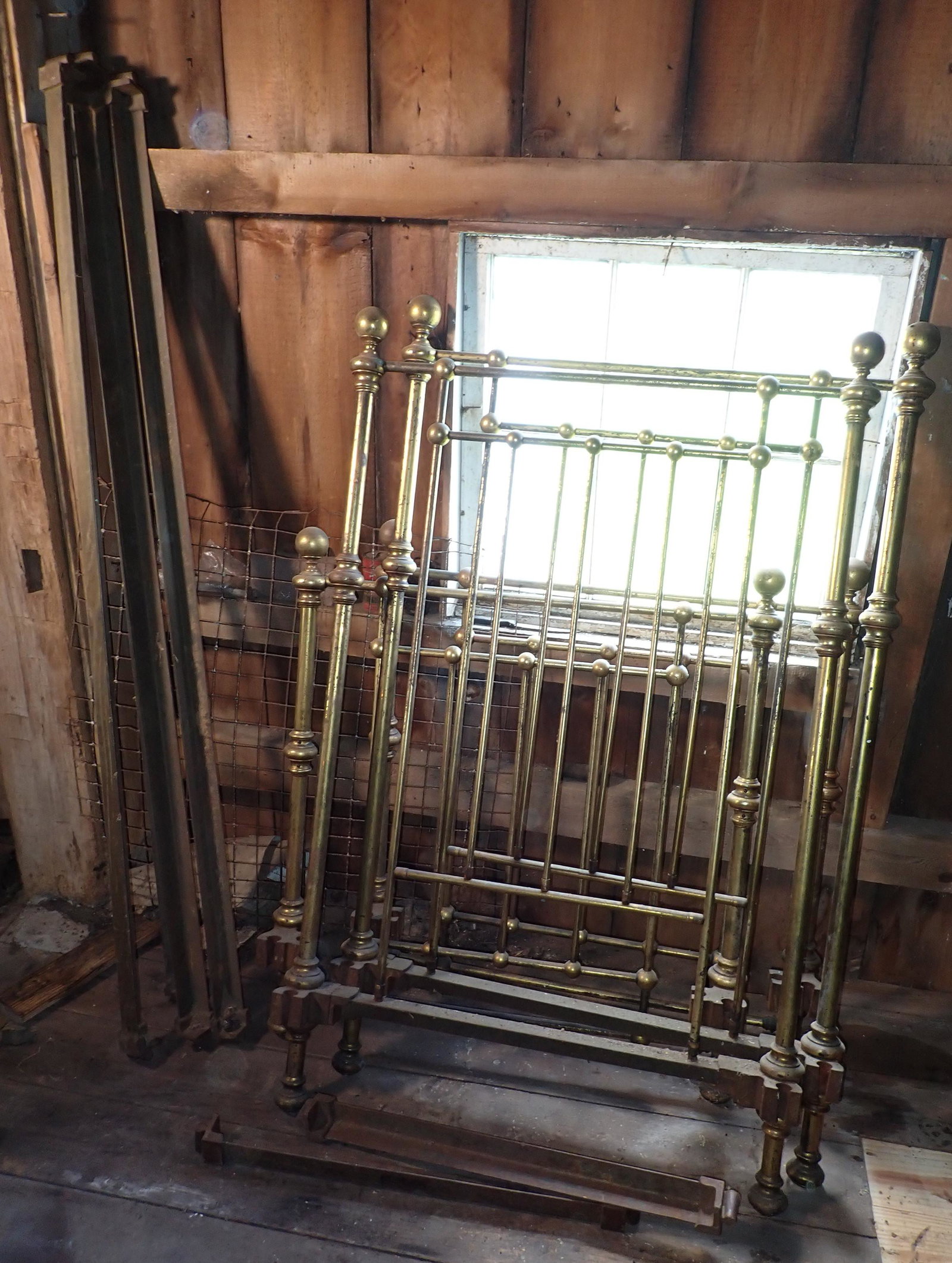 Pair of Beds w/ Brass Finish: Head boards are approx 36 1/2" x 59 1/2". 4 side Rails are approx 72" long. NO shipping !