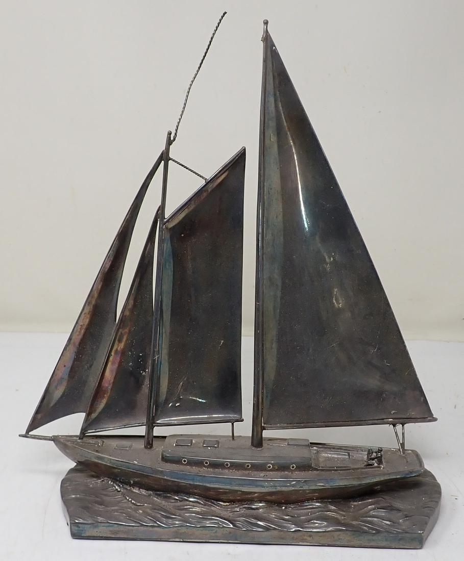 Silverplate Sailboat: Marked on back JB 689 . Approx 11 1/2" x 12 1/2" tall