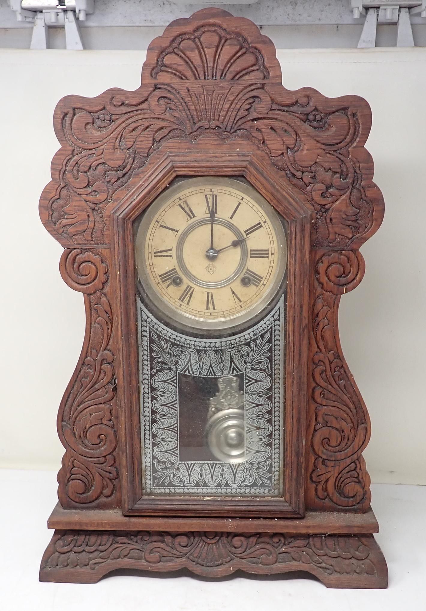 Mantle Clock: Approx 4 1/2" x 14 1/4" x 22 1/2" tall