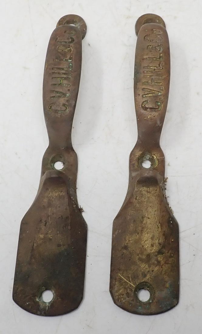C.V. Hill Brass Door Handles: Approx 1 3/4" x 8 3/4"